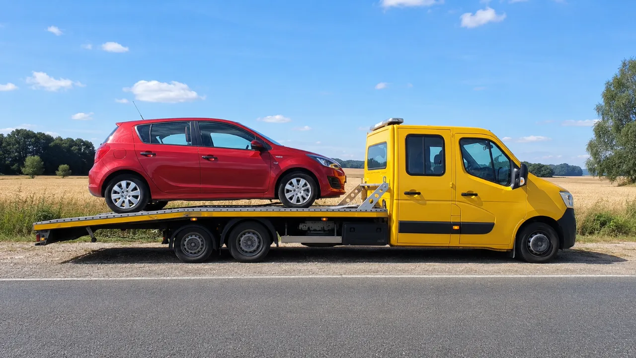 Małe auto miejskie na lawecie – wymiana koła Piaseczno