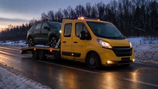 Laweta na poboczu nocą – rozruch akumulatora Piaseczno