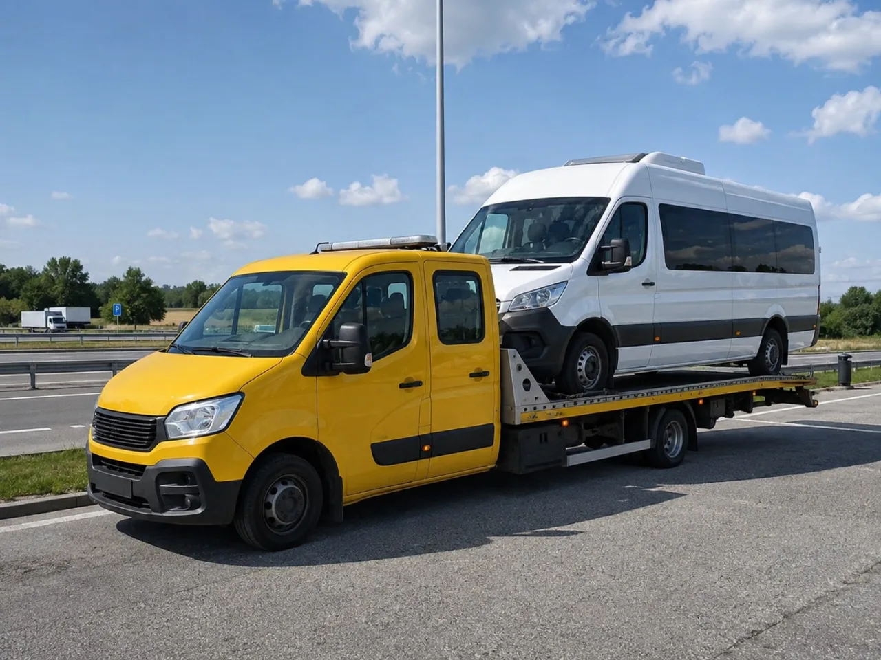 Bus osobowy na platformie lawety – transport pojazdów Piaseczno