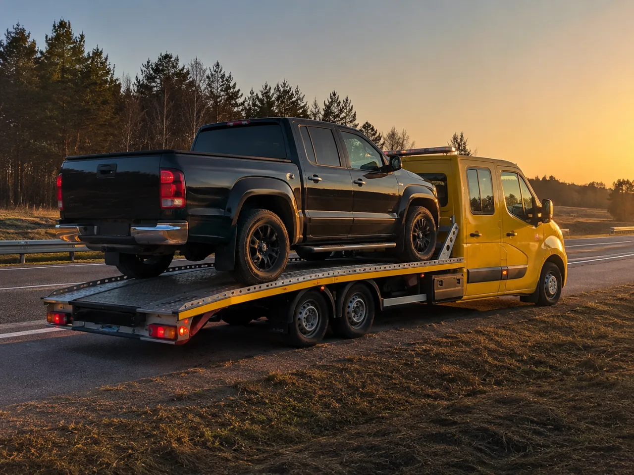 Pickup na lawecie o zachodzie słońca – wyciąganie auta z piachu pod Piasecznem